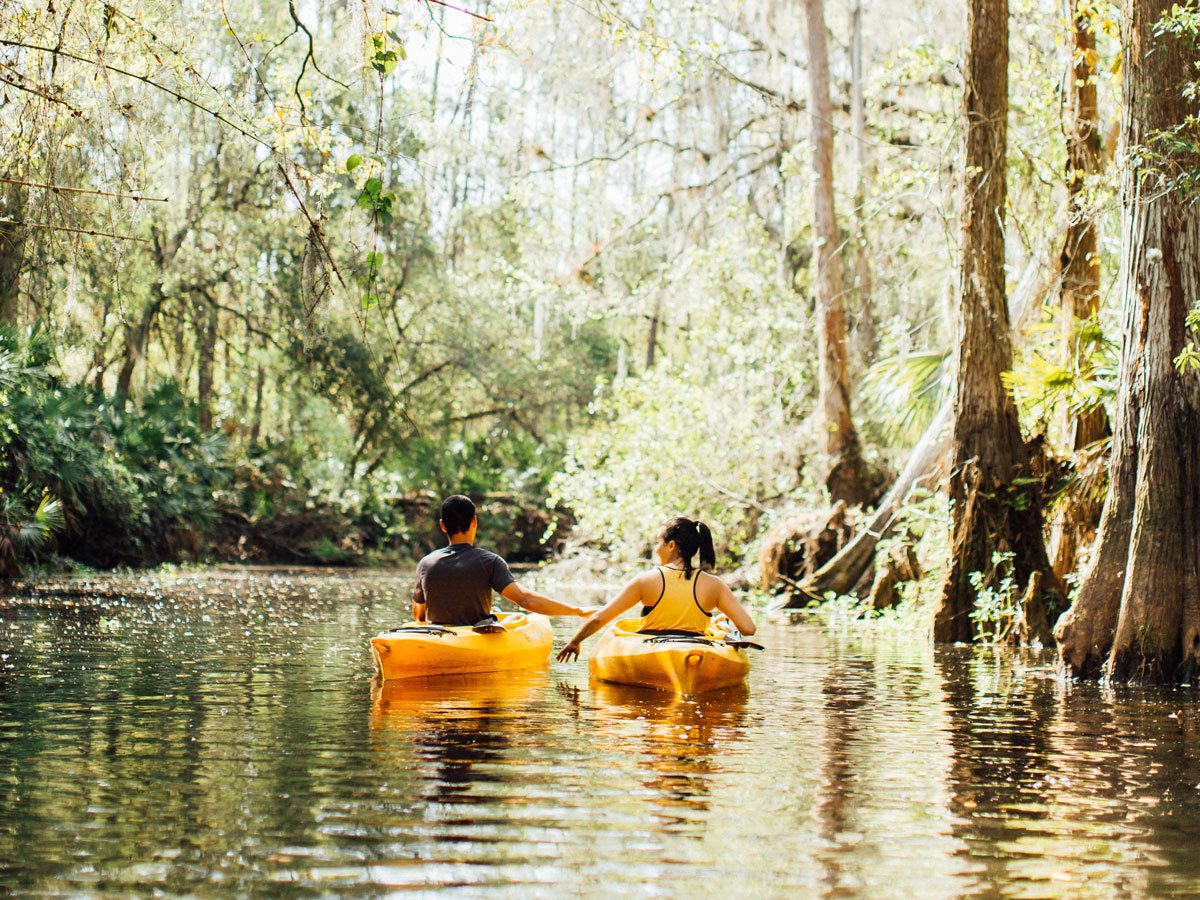 Couple kayaking in Florida park